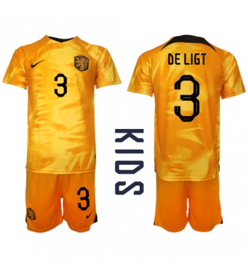 Maillot de foot Pays-Bas Matthijs de Ligt #3 Domicile enfant Monde 2022 Manches Courte (+ pantalon court)